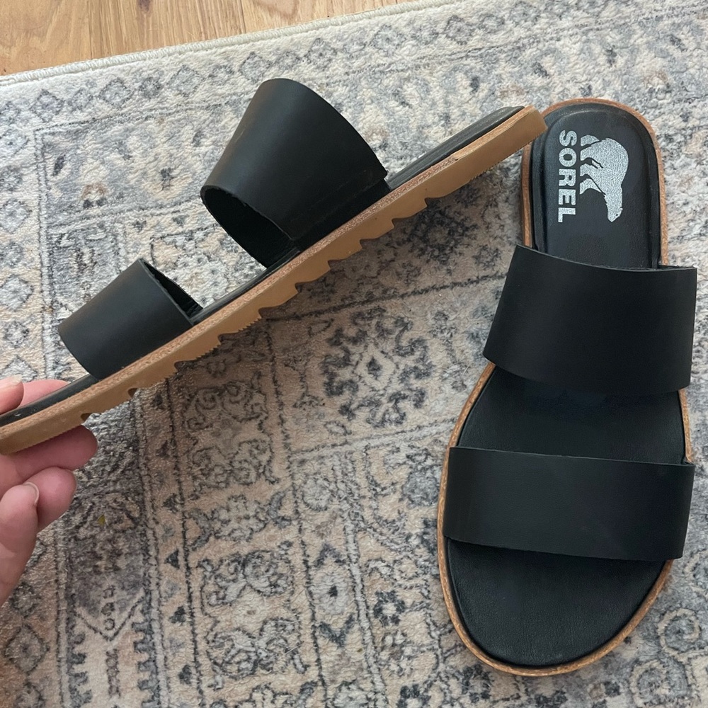 Sorel Black Double Strap Sandals